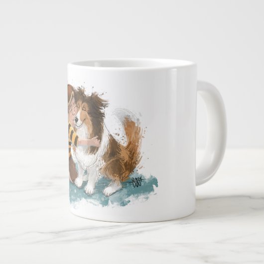 Sheltie und Boy Hug Jumbo-Tasse (Vorderseite Rechts)