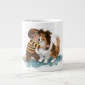 Sheltie und Boy Hug Jumbo-Tasse (Vorderseite)