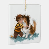 Sheltie und Boy Hug Keramikornament (Rechts)