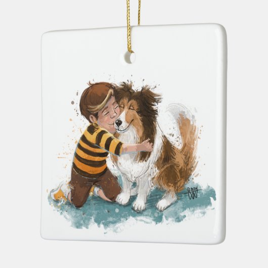 Sheltie und Boy Hug Keramikornament (Links)
