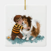 Sheltie und Boy Hug Keramikornament (Rückseite)