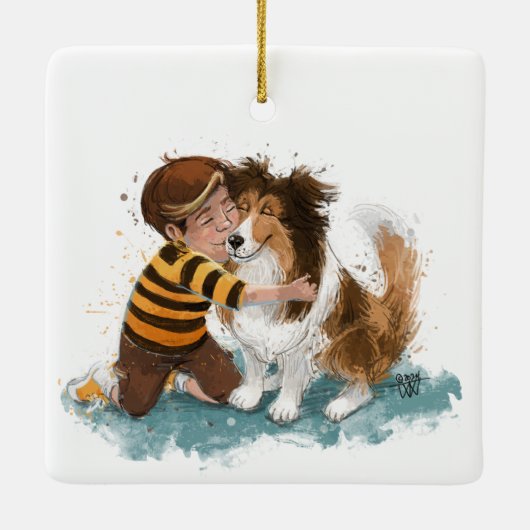 Sheltie und Boy Hug Keramikornament (Rückseite)