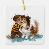 Sheltie und Boy Hug Keramikornament (Vorderseite)