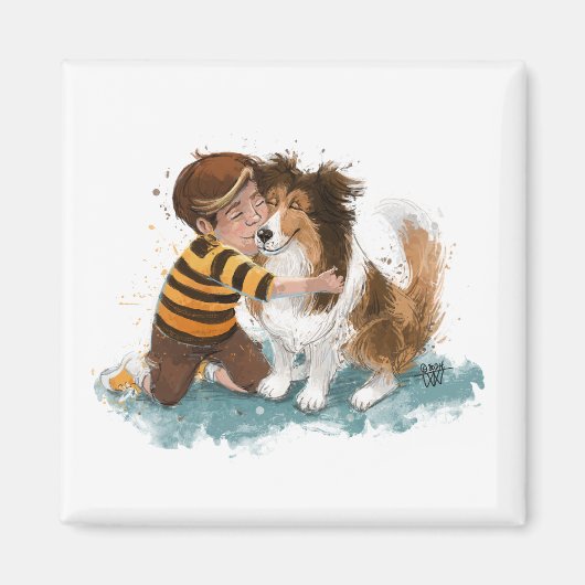 Sheltie und Boy Hug Magnet (Vorne)