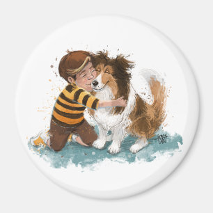 Sheltie und Boy Hug Magnet