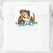Sheltie und Boy Hug Quadratischer Aufkleber (Tasche)
