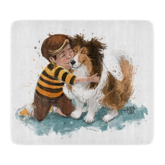 Sheltie und Boy Hug Schneidebrett (Vorderseite)