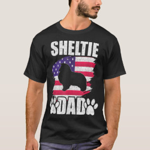 Sheltie Vater Dog Lover US Flag T-Shirt