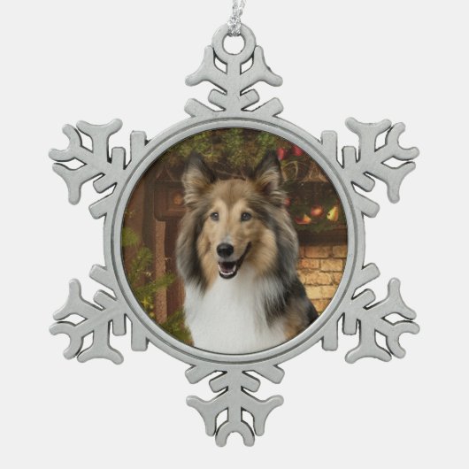 Sheltie Weihnachtsschmuck Schneeflocken Zinn-Ornament (Vorderseite)