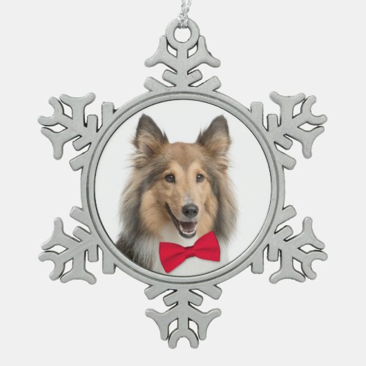 Sheltie Weihnachtsschmuck Schneeflocken Zinn-Ornament (Vorderseite)