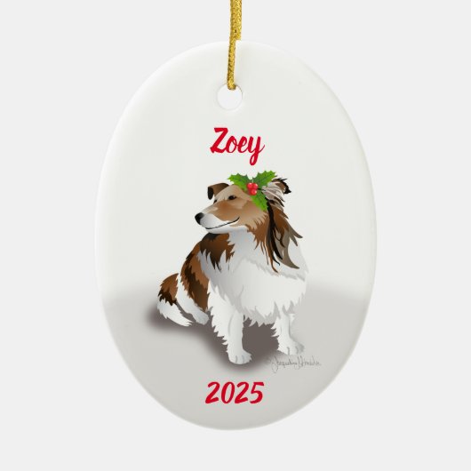 Sheltie with Holly Ornament (Vorne)