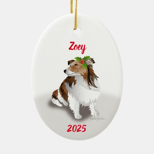Sheltie with Holly Ornament (Hinten)