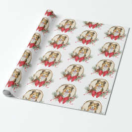 Sheltie Wood Slice Weihnachtswrapping Paper Geschenkpapier
