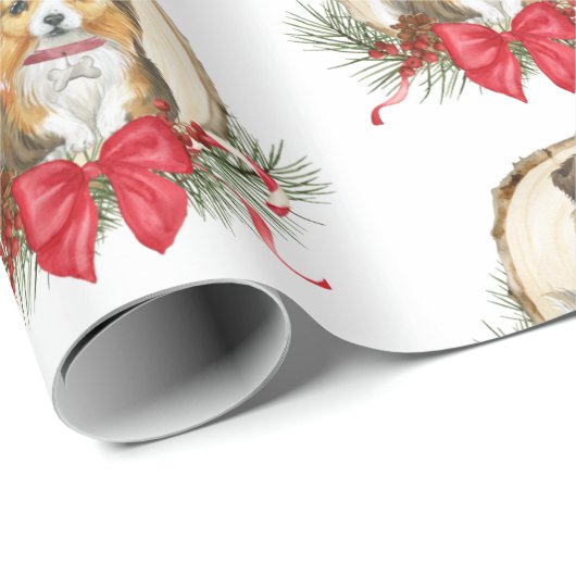 Sheltie Wood Slice Weihnachtswrapping Paper Geschenkpapier (Rolleneckpunkt)
