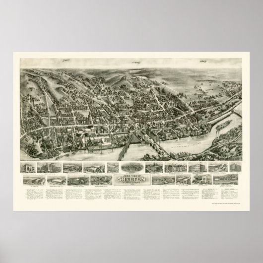 Shelton, CT Panoramic Map - 1919 Poster (Vorne)