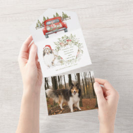 Shelys in Vintager Red Truck Foto Weihnachtskarte All In One Einladung