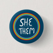 SHEM/THEM Pronouns Rainbow Handlettered Minimal Bu Button (Vorderseite)