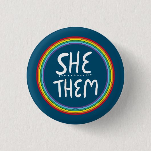 SHEM/THEM Pronouns Rainbow Handlettered Minimal Bu Button (Vorderseite)