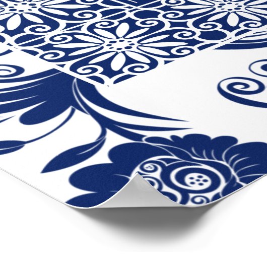 Shema Blue Damask Lace Blüh Tree Plaque Poster (Ecke)