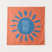 Shemesh - Blue Sun auf Orange in Hebräisch Wandteppich (Vorderseite (Horizontal))