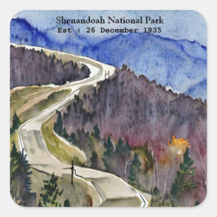Shenandoah National Park Skyline fahren Wasserfarb Quadratischer Aufkleber