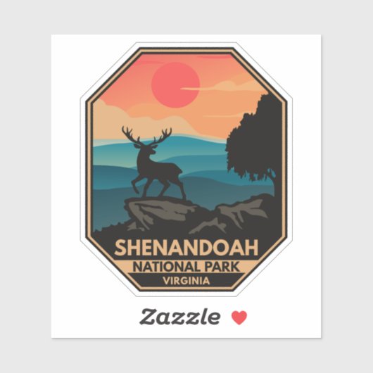 Shenandoah Nationalpark Hirsch Minimal Retro Emble Aufkleber (Blatt)