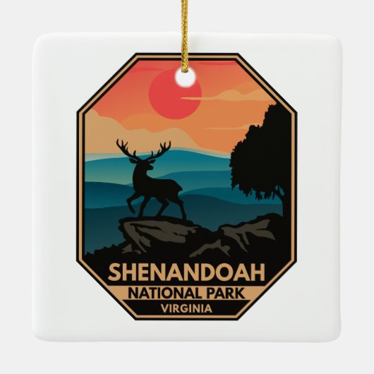Shenandoah Nationalpark Hirsch Minimal Retro Emble Keramikornament (Rückseite)