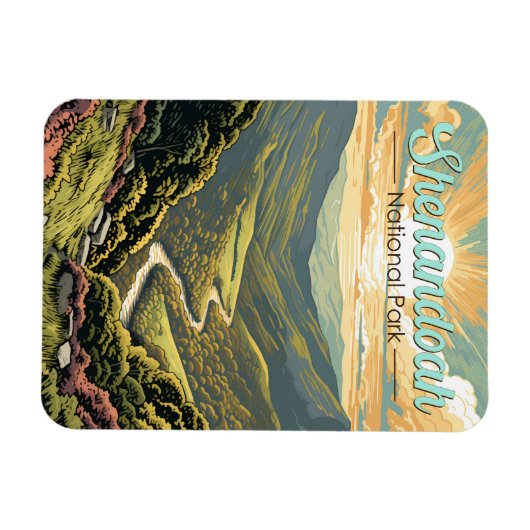 Shenandoah Nationalpark Illustration Reisen Retro Magnet (Horizontal)