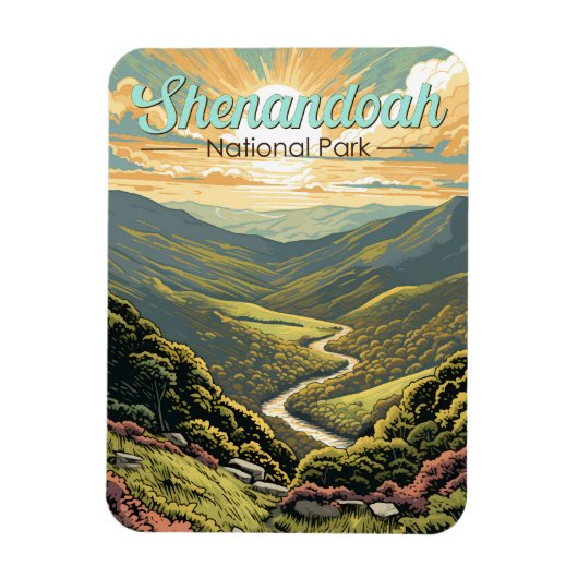 Shenandoah Nationalpark Illustration Reisen Retro Magnet (Vertikal)