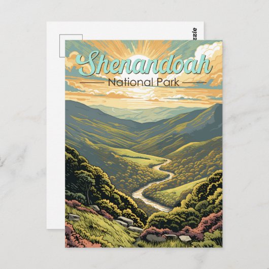 Shenandoah Nationalpark Illustration Reisen Retro Postkarte (Vorne/Hinten)