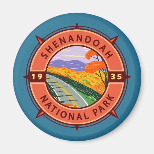 Shenandoah Nationalpark Retro Kompass Emblem Magnet (Vorne)