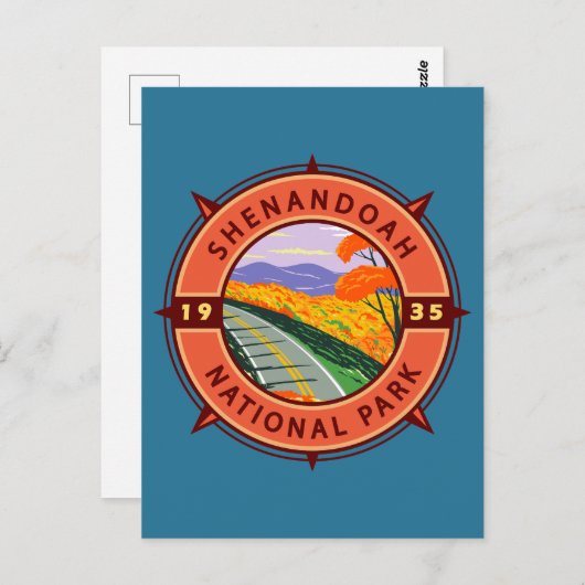Shenandoah Nationalpark Retro Kompass Emblem Postkarte (Vorne/Hinten)