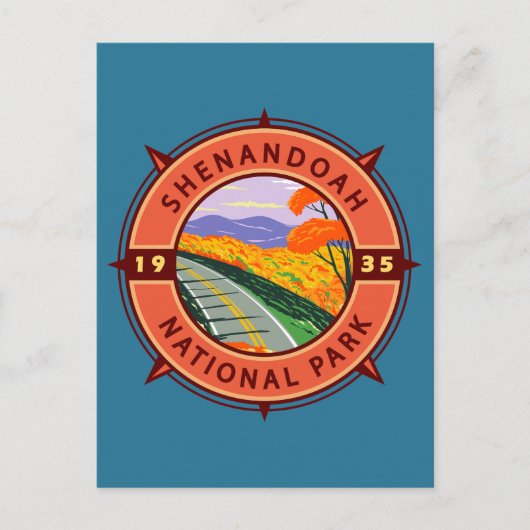 Shenandoah Nationalpark Retro Kompass Emblem Postkarte (Vorderseite)