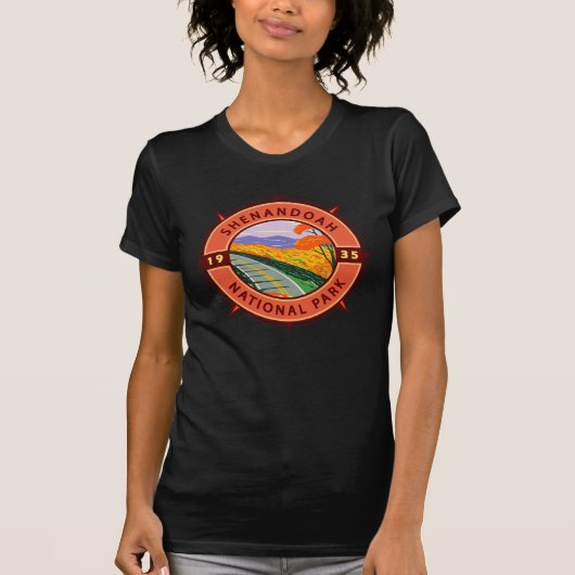 Shenandoah Nationalpark Retro Kompass Emblem T-Shirt (Vorderseite)