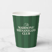 Shenanigan Family Name Green Stripes Pappbecher (Rückseite)