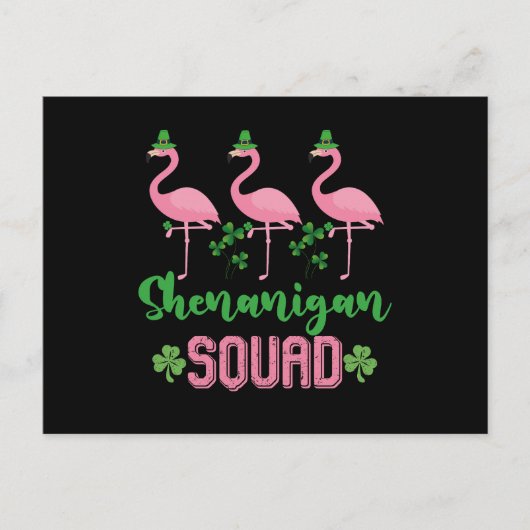 Shenanigan Squad Flamingo Leprechaun St Patrick s Postkarte (Vorderseite)