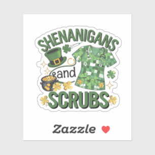 Shenanigans and Scrubs Funny Nursing St Patrick's Aufkleber