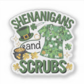 Shenanigans and Scrubs Funny Nursing St Patrick's Aufkleber (Vorderseite)
