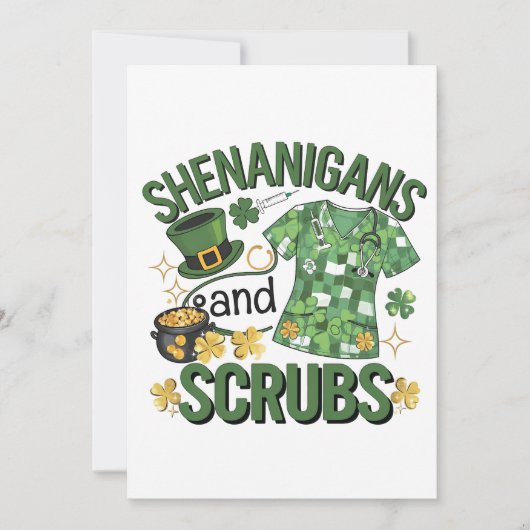 Shenanigans and Scrubs Funny Nursing St Patrick's Einladung (Vorderseite)