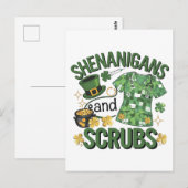 Shenanigans and Scrubs Funny Nursing St Patrick's Postkarte (Vorne/Hinten)