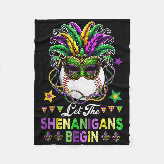 Shenanigans Begin Mardi Gras Baseball Ball Masked Fleecedecke (Vorderseite)