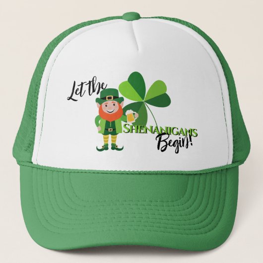Shenanigans Leprechaun Kleeblatt St Patrick's Day Truckerkappe (Vorderseite)