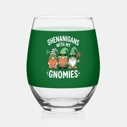 Shenanigans mit meinen Gnomies St Patrick's Day Ir Weinglas Ohne Stiel (Vorderseite)