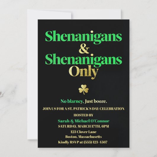 Shenanigans & Shenanigans Only St. Patrick’s Day  Einladung (Vorderseite)