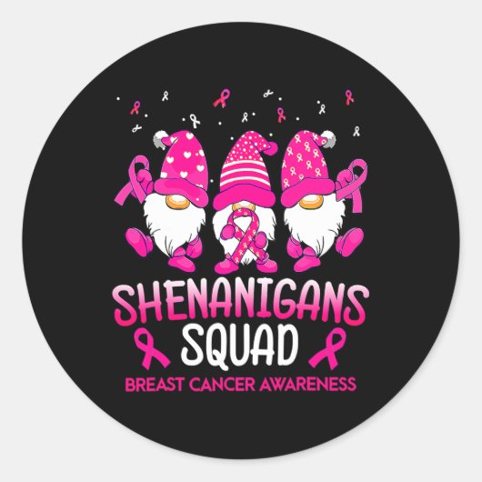 Shenanigans Squad Gnomes Pink Ribbon Brustkrebs Runder Aufkleber (Vorderseite)
