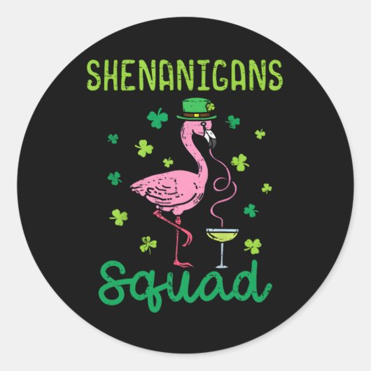 Shenanigans Squad Irish Flamingo St Patricks Day B Runder Aufkleber (Vorderseite)