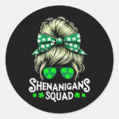 Shenanigans Squad Messy Bun St Patricks Day Runder Aufkleber (Vorderseite)