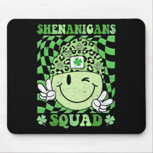Shenanigans Squad St Patricks Day Groovy Shamrock  Mousepad