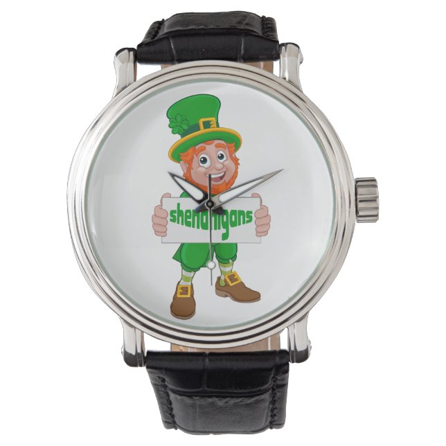 Shenanigans St. Patrick's Day Leprechaun St Pattys Armbanduhr (Vorderseite)