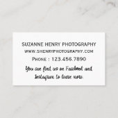 SHenry Newborn Fotografy Visitenkarte (Rückseite)